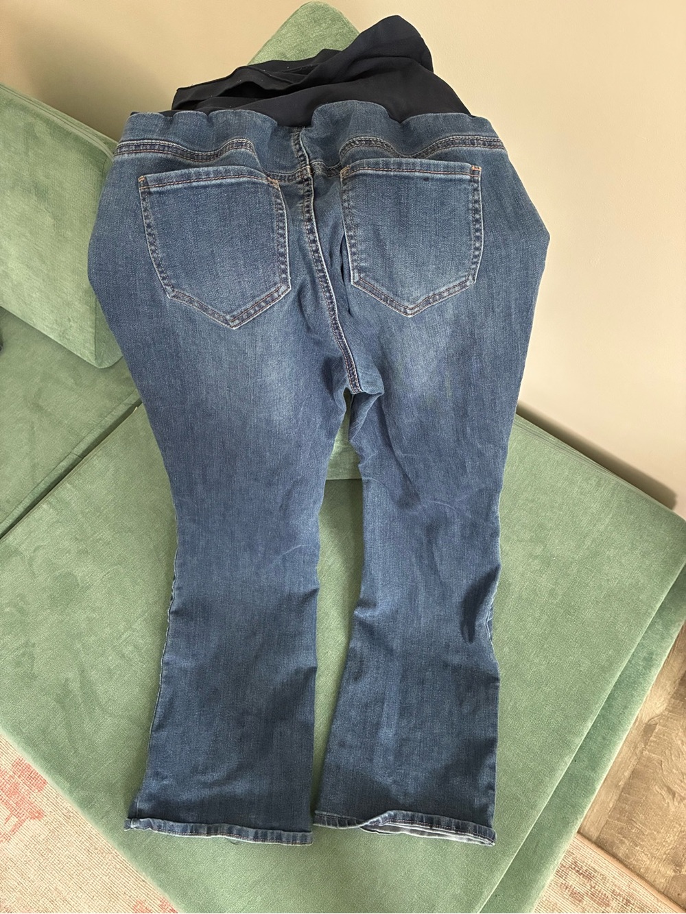Indigo Blue Dark Blue Maternity Flare Jeans with Full Belly Panel, size large - Picture 4 of 4